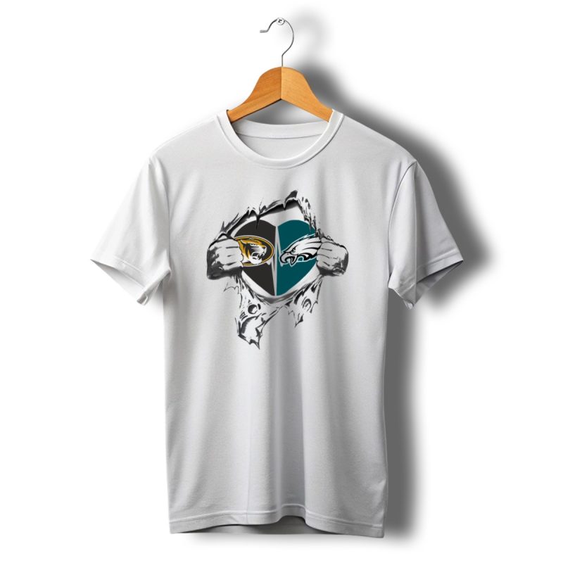 Eagles Missouri Tigers Heart With Logos And Torn Fabric T Shirt T Shirt 1 1