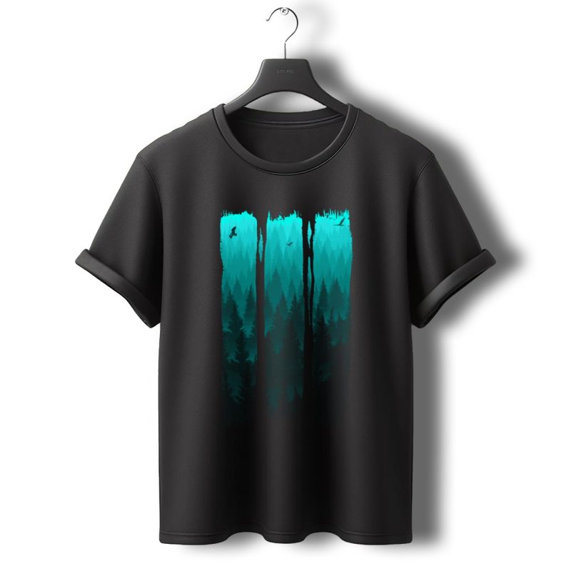 Eagles Over Misty Forest In Vertical Brush Strokes T Shirt T Shirt 0 1