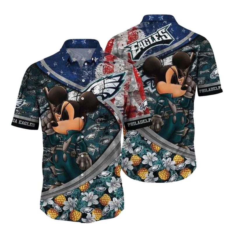 Eagles Pineapple Paradise Mickey Custom Name Hawaiian Shirt 1
