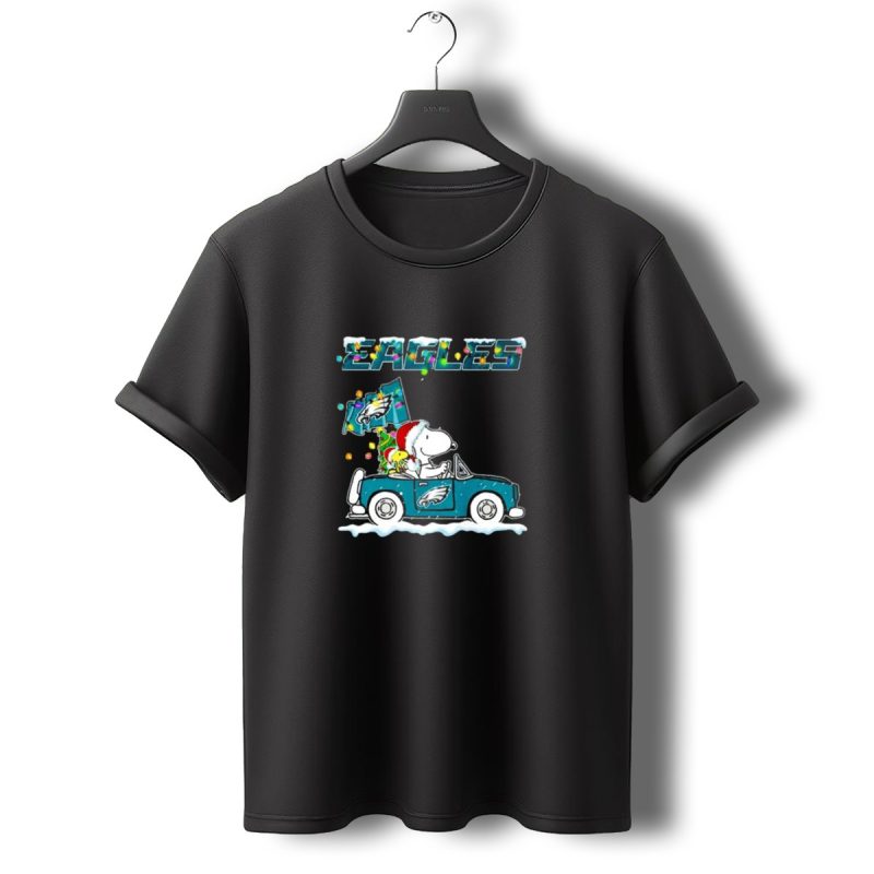 Eagles Snoopy Woodstock Christmas Driving Philadelphia Car T Shirt T Shirt 0 1