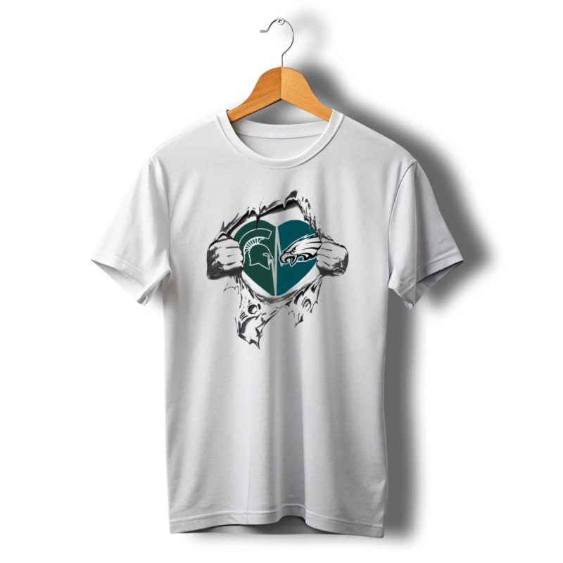 Eagles Spartans Heart Split With Hands Ripping T Shirt T Shirt 1 1