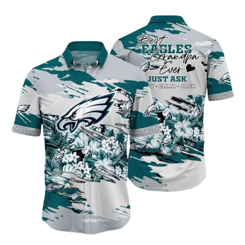 Eagles Super Grandpa Tropical Custom Name Hawaiian Shirt 1