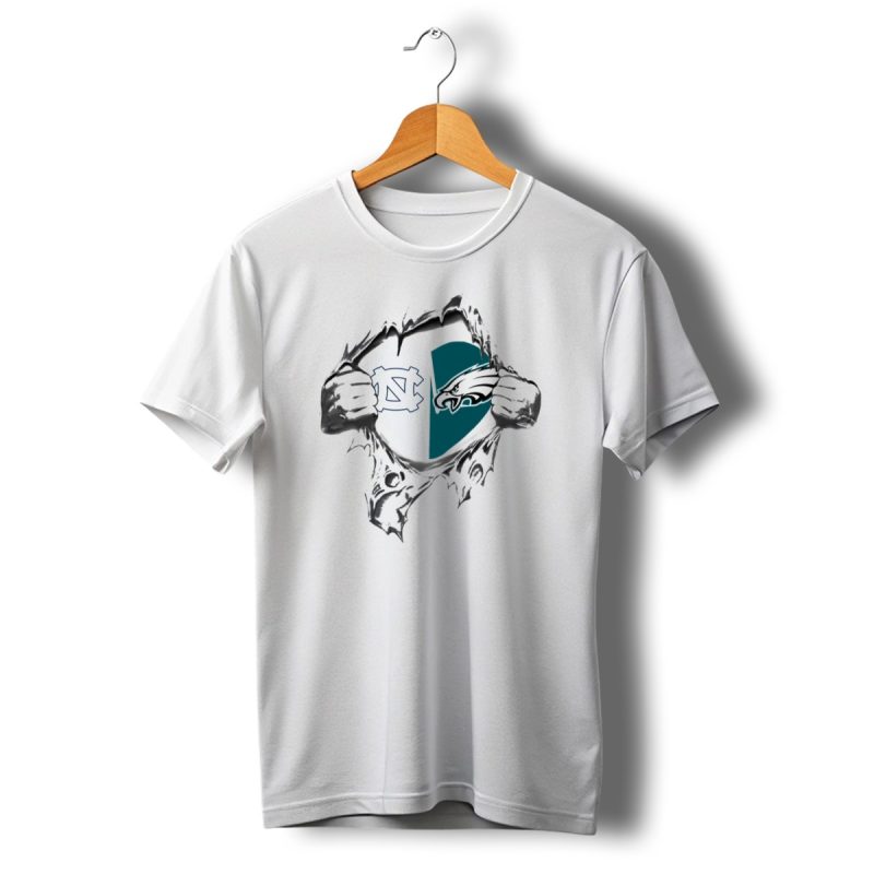 Eagles Tar Heels Heart Design With Hands Tearing Background T Shirt T Shirt 1 1