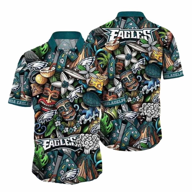 Eagles Tribal Pride Hawaiian Shirt In Midnight Green 1
