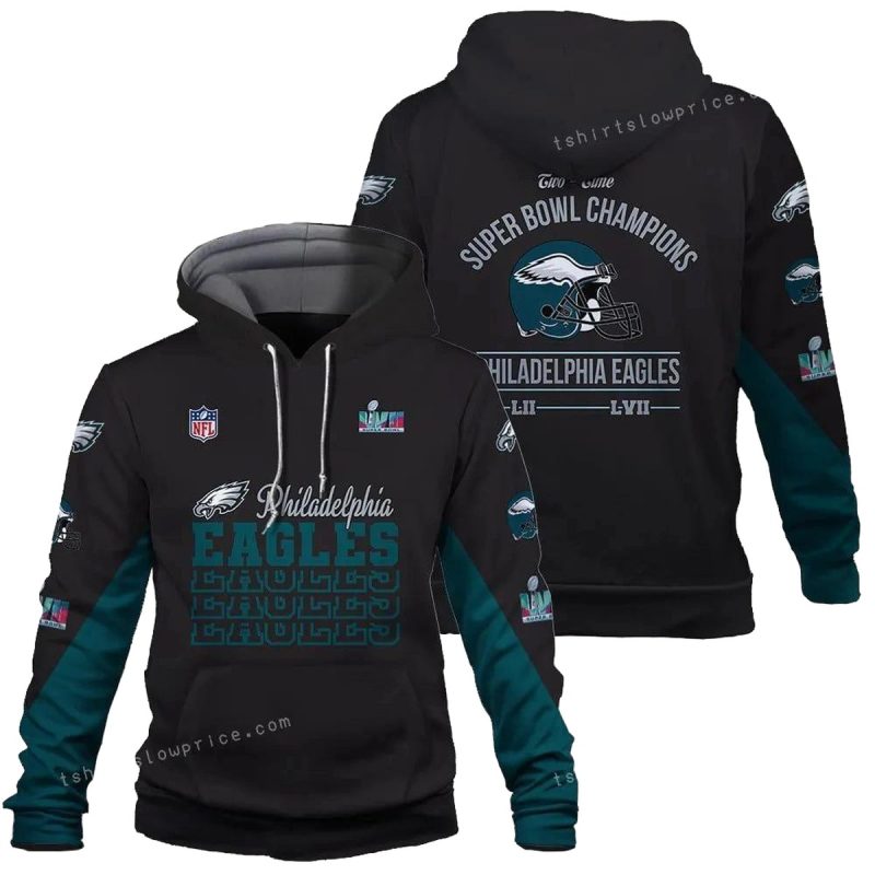 Eagles Two Time Super Bowl Champions Philadelphia Eagles Super Bowl Champion 2023 3D Hoodie 1