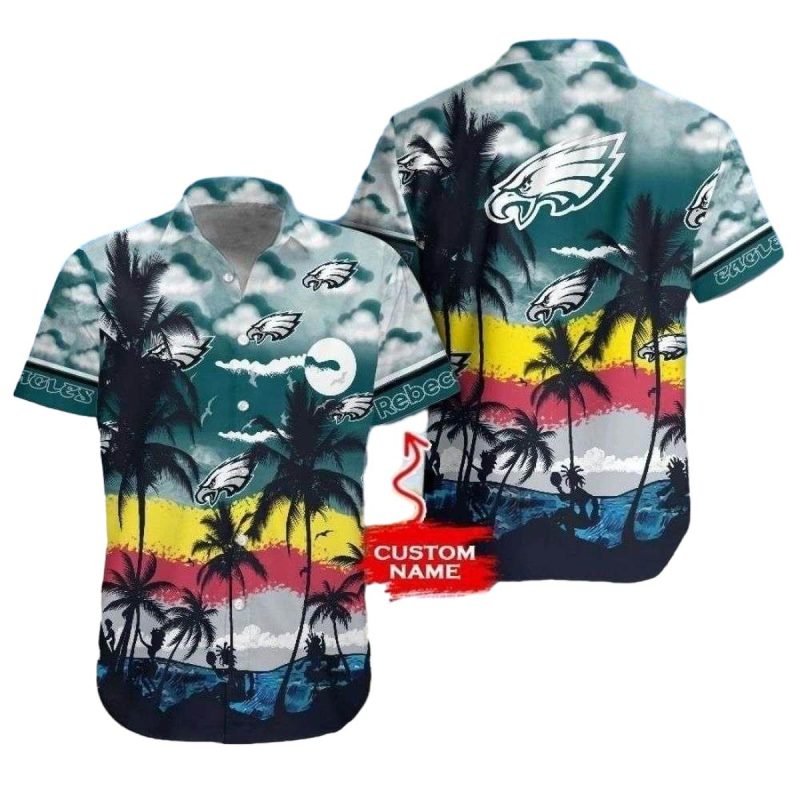 Eagles Vibrant Beach Sunset Custom Name Hawaiian Shirt 1
