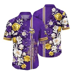 Elegant Floral Stripes MN Vikings Hawaiian Shirt For Men