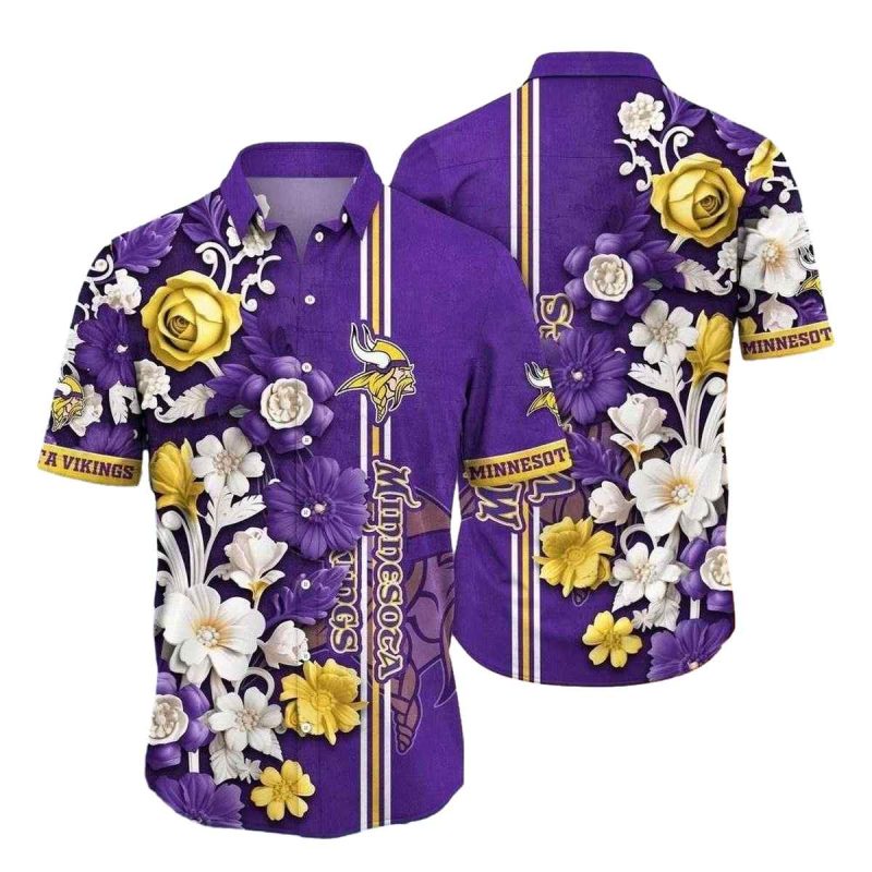 Elegant Floral Stripes Mn Vikings Hawaiian Shirt For Men 1