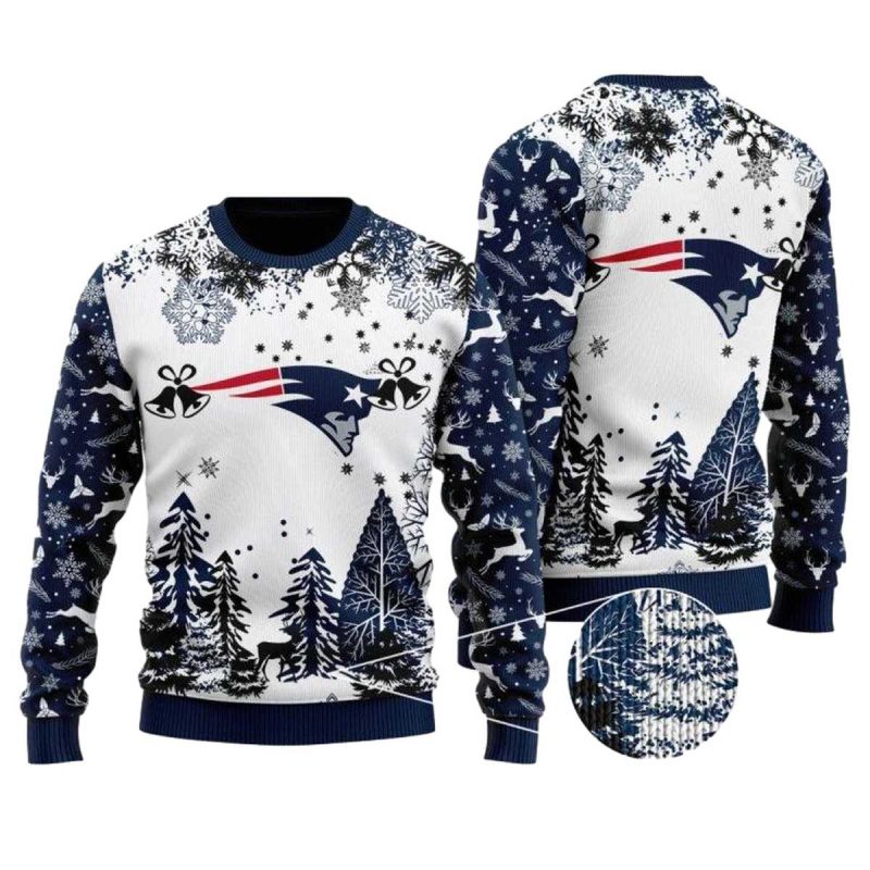 England Patriots White And Blue Logo Ugly Sweater 1