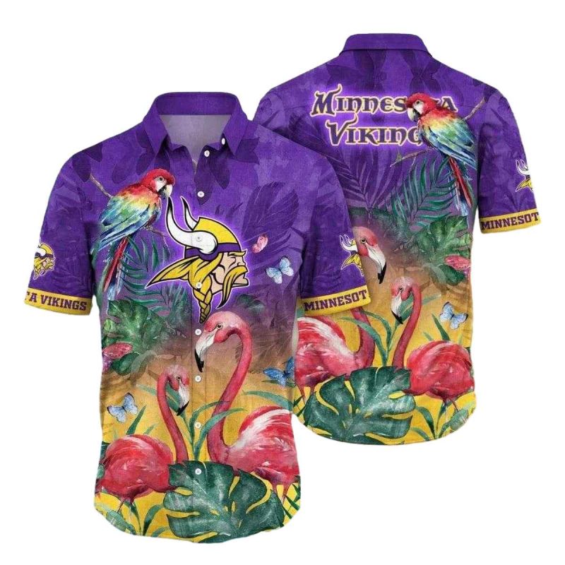 Exotic Birds And Flora Minnesota Vikings Tropical Hawaiian Shirt 1