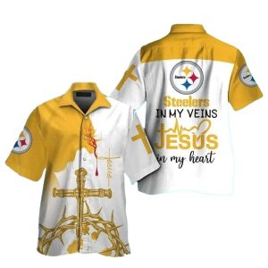 Faith And Pittsburgh Steelers In My Veins Jesus In My Heart Hawaiian Shirt