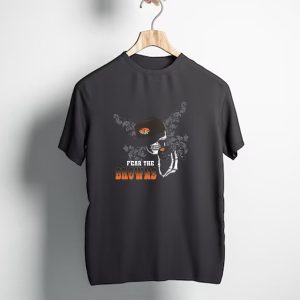 Fear The Cleveland Browns Skull With Helmet And Cap T-Shirt