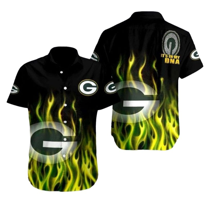 Fiery Spirit Green Bay Packers Flaming Hawaiian Shirt 1