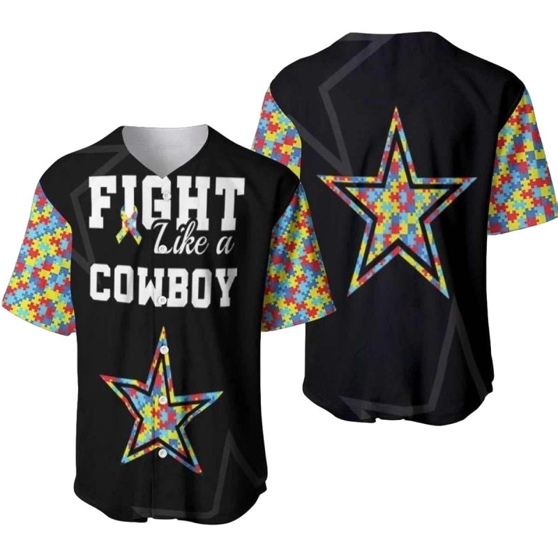Fight Like A Dallas Cowboys Autism Support Baseball Jersey 1