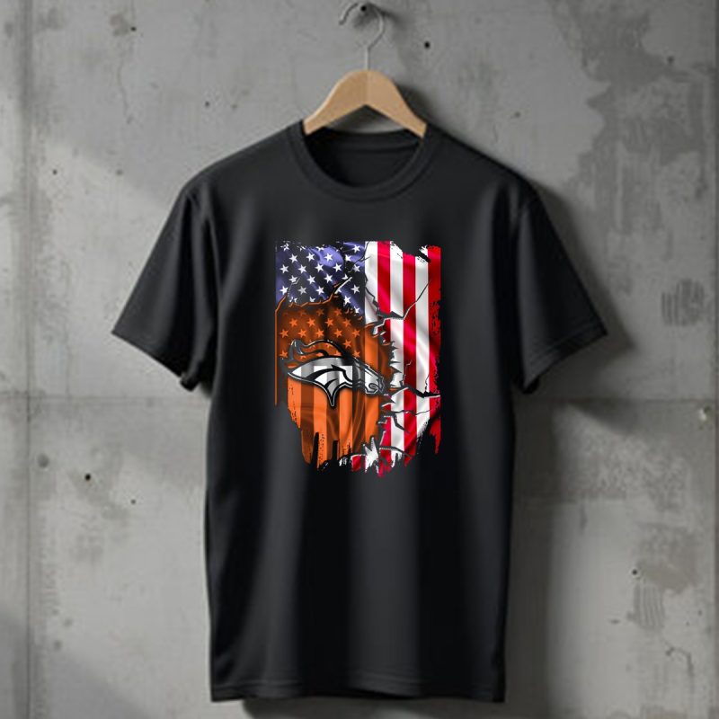 Flag V2 Denver Broncos American Flag Rip Style T Shirt 1 T Shirt 1