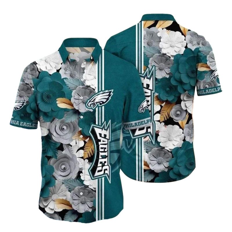 Floral Crest Of The Philadelphia Eagles Hawaiian Shirt 1