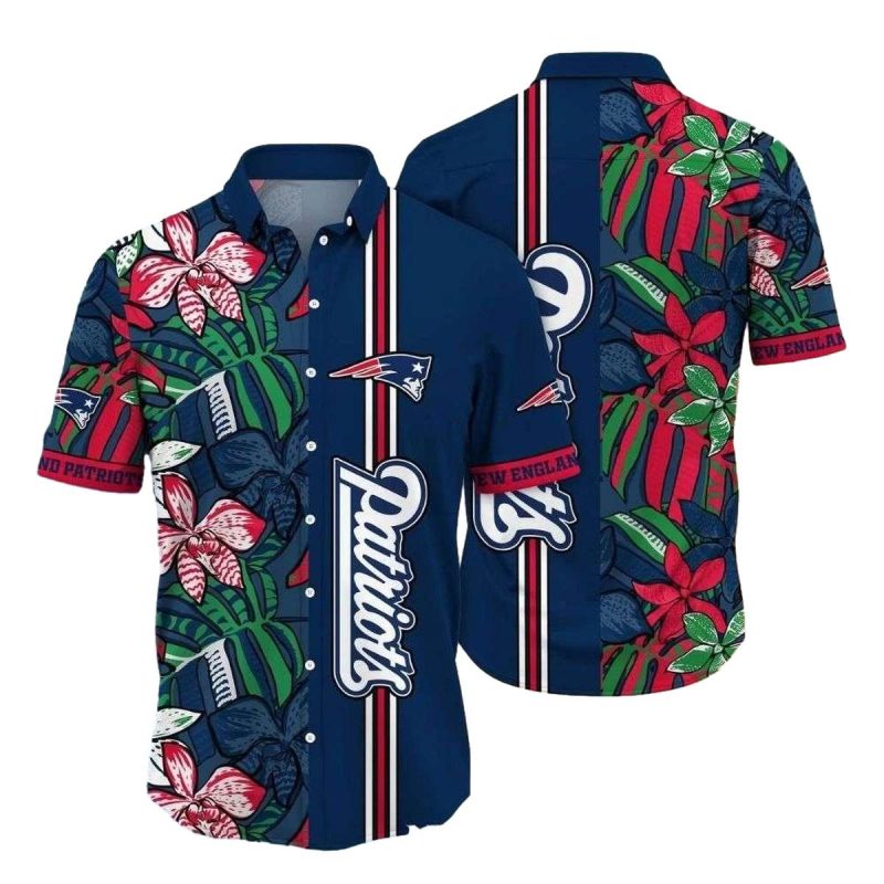 Floral Fanfare Stripe New England Patriots Hawaiian Shirt 1