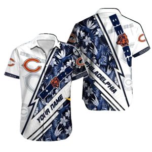 Floral Midnight Navy Chicago Bears Hawaiian Shirt Mens