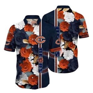 Floral Navy Chicago Bears Tropical Hawaiian Shirt
