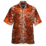 Floral Orange Chicago Bears Hawaiian Shirt With Team Logo