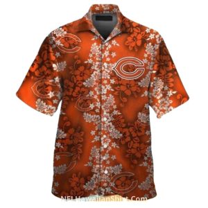 Floral Orange Chicago Bears Hawaiian Shirt With Team Logo