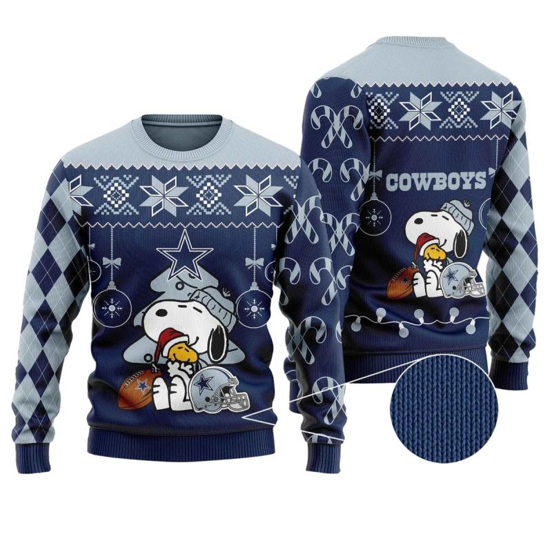 Funny Snoopy And Woodstock Dallas Cowboys Christmas Ugly Sweater 1