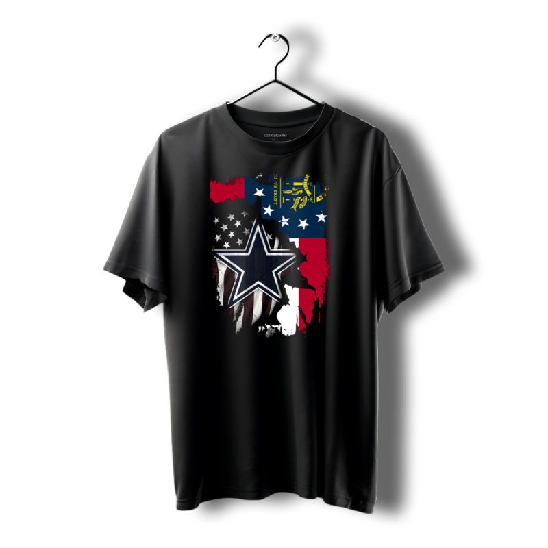 Georgia State Flag Background With Dallas Cowboys Star Overlaid T Shirt 1 T Shirt 1 1