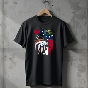 Georgia State with Denver Broncos Flag Fusion T-Shirt