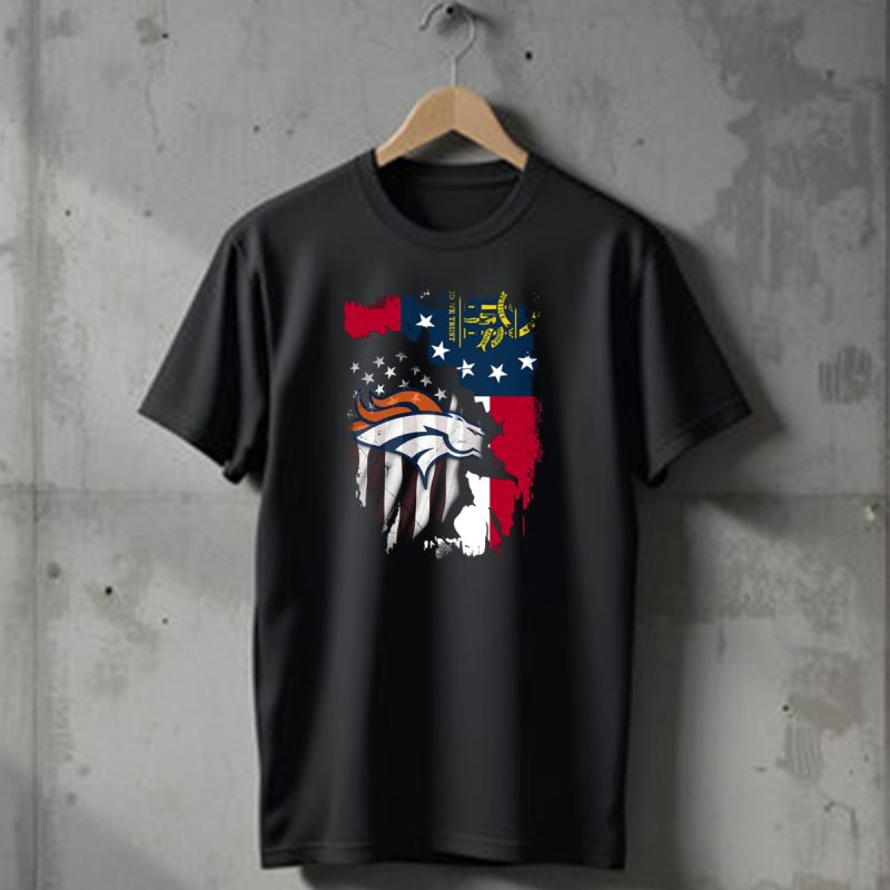 Georgia State With Denver Broncos Flag Fusion T Shirt 1 T Shirt 1