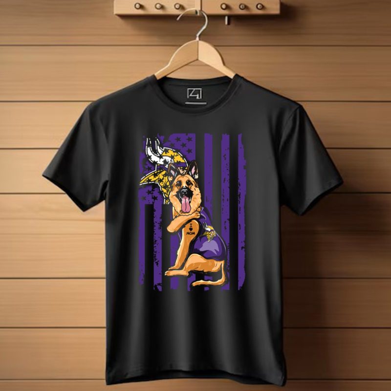 German Shepherd Minnesota Vikings Dog Wearing Jersey With Vikings Logo And I Love Mom Tattoo T Shirt 1 T Shirt 1