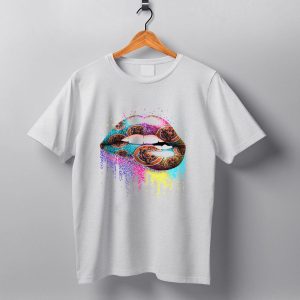 Glitter Lips Chicago Bears Logo Multicolored T Shirt