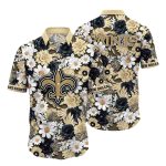 Gold And Black Floral New Orleans Saints Hawaiian Shirt