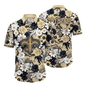 Gold And Black Floral New Orleans Saints Hawaiian Shirt