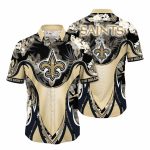 Golden Florals And New Orleans Saints Crest Hawaiian Shirt