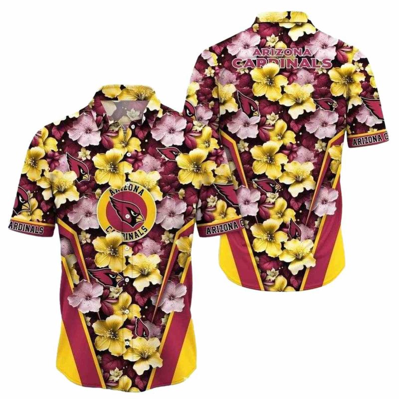 Golden Hibiscus Blitz Nfl Cardinals Tropical Elegance Hawaiian Shirt 1