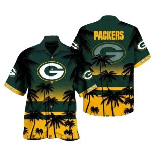 Golden Hour Green Bay Packers Sunset Palm Tree Hawaiian Shirt