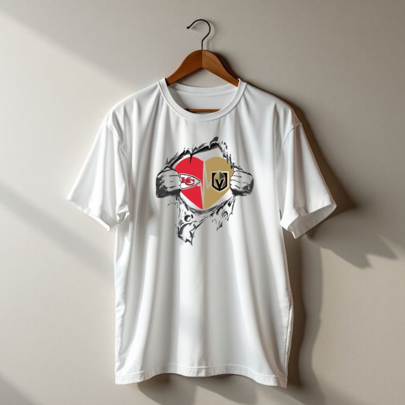 Golden Knights And Chiefs Heartbeat Logo Inside Torn Fabric T Shirt T Shirt 1 1