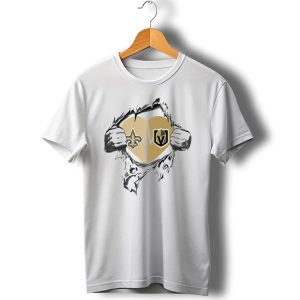 Golden Knights And Saints Heartbeat Fleur De Lis And Shield Emblem T Shirt