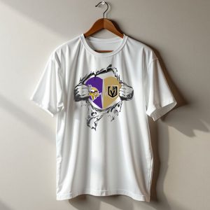 Golden Knights And Vikings Heartbeat Symbol With Torn T Shirt