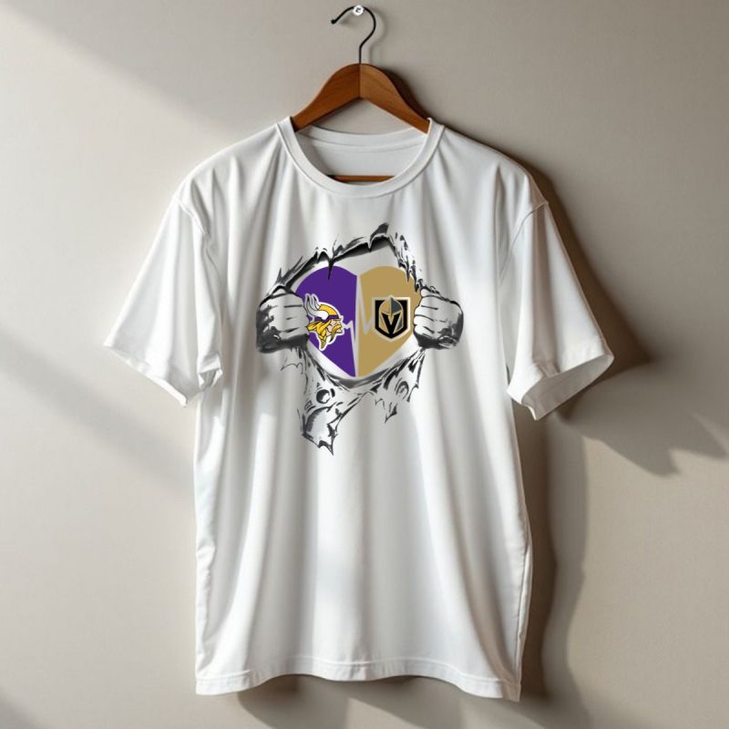 Golden Knights And Vikings Heartbeat Symbol With Torn T Shirt 1 T Shirt 1