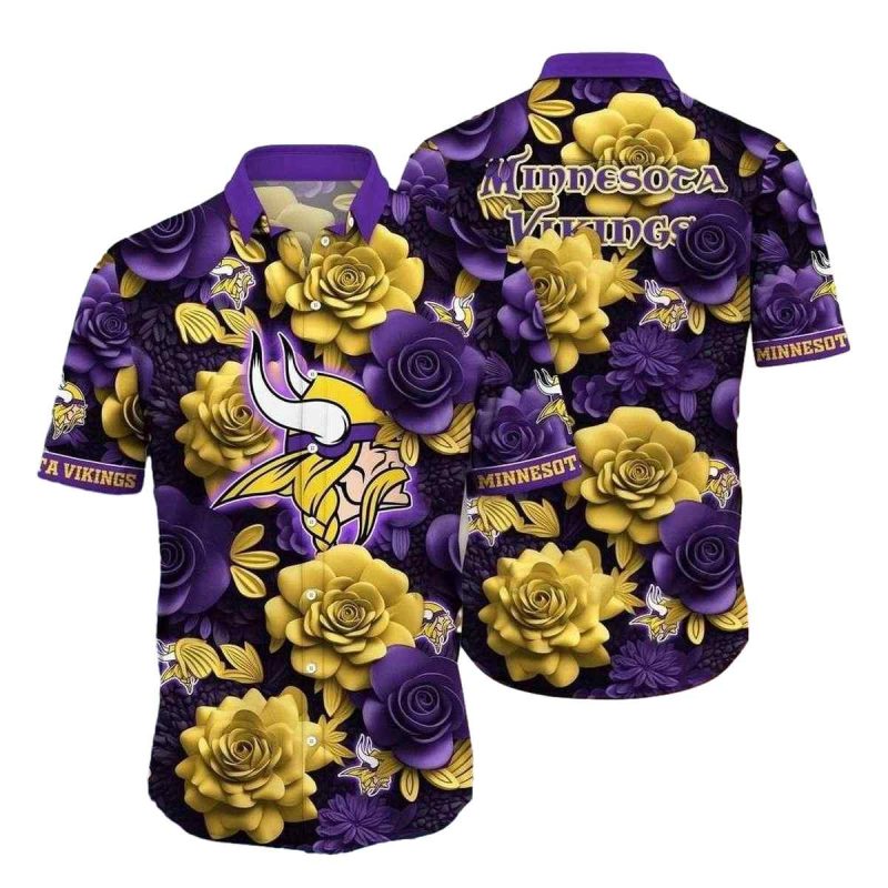 Golden Roses And Purple Pride Minnesota Vikings Hawaiian Shirt 1