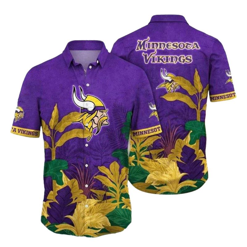 Golden Tropics Minnesota Vikings Hawaiian Shirt With Golden Foliage 1
