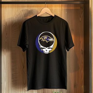 Grateful Dead Skull Logo With Baltimore Ravens Team T-Shirt