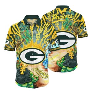 Green Bay Packers Abstract Art Electrified Wave Hawaiian Shirt