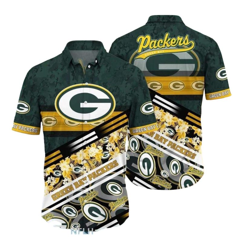 Green Bay Packers Abstract Stripes And Team Logos Hawaiian Shirt 1