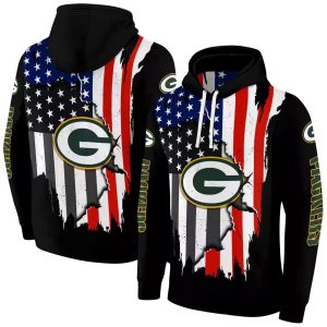Green Bay Packers American Pride Black AOP Hoodie