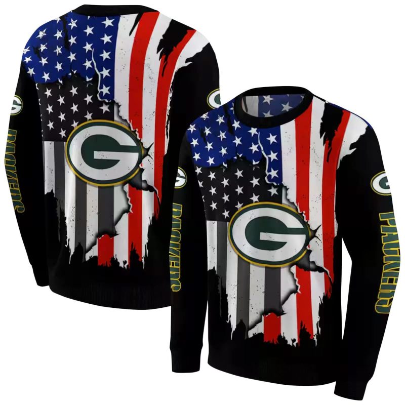 Green Bay Packers American Pride Black Aop Sweatshirt 1