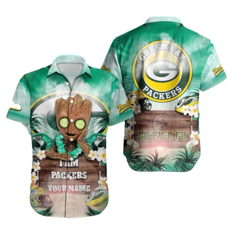 Green Bay Packers And Groot Go Pack Go Hawaiian Shirt 1