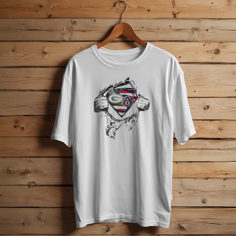Green Bay Packers Auburn Tigers Superman Logo Usa Flag T Shirt T Shirt 1 1