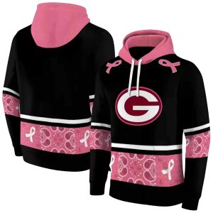 Green Bay Packers Awareness Ribbon Black Pink AOP Hoodie